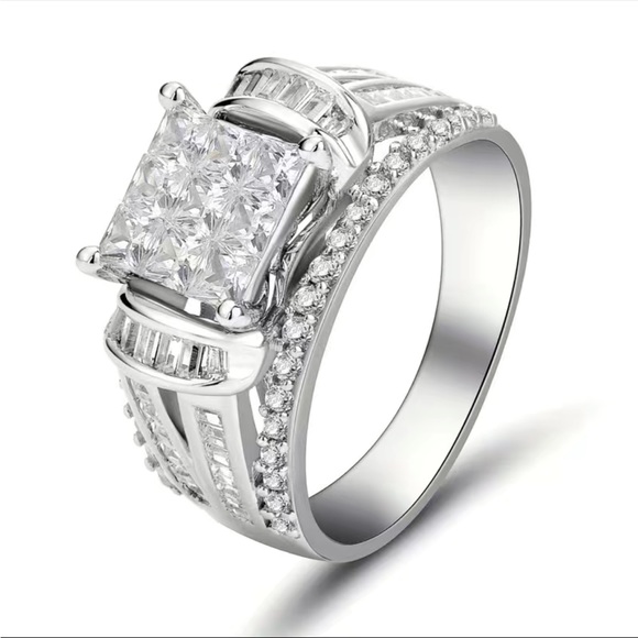 Jewelry - New 925 Silver Princess Cut Engagement Wedding Bridal Party Diamond Ring